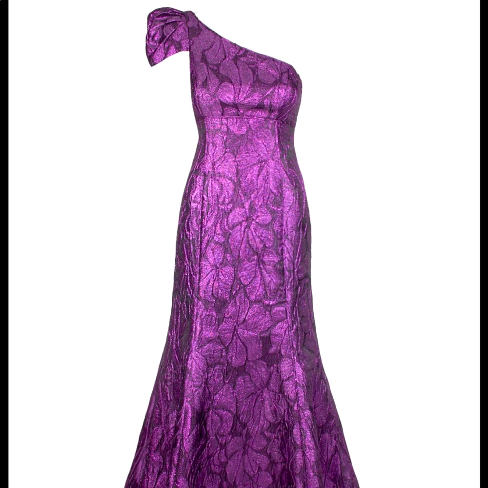 Aidan Mattox One Shoulder Metallic Jacquard Gown